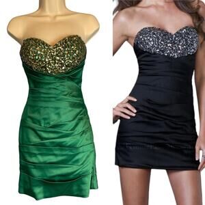 La Femme Strapless Green Embellished Special Occasion Party Dress Size 2